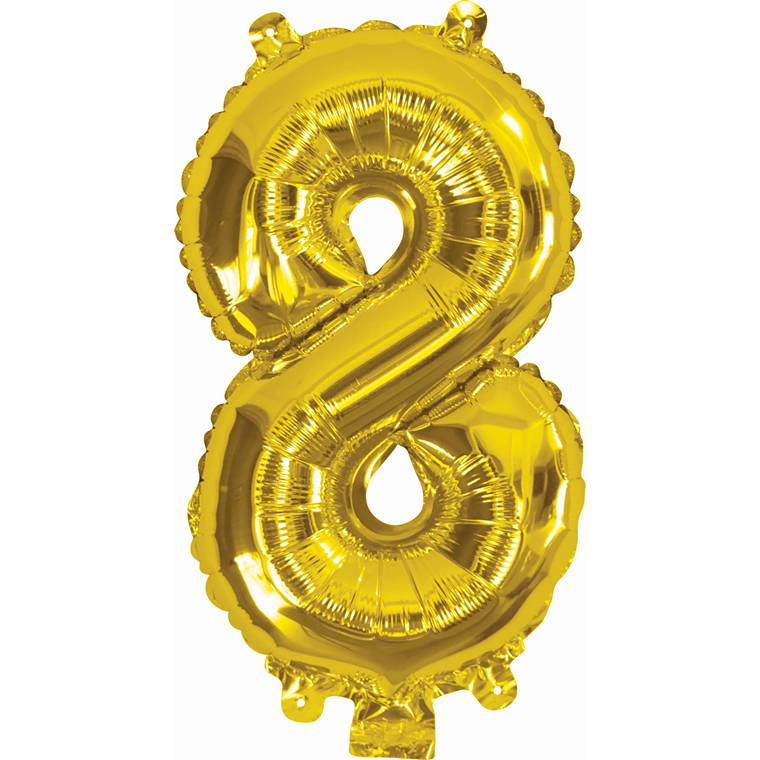 Gold Foil Balloon, 35cm, Number 8