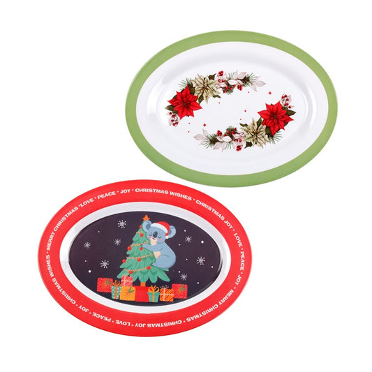 Melamine Xmas Oval Plate, Large, 2 Asstd