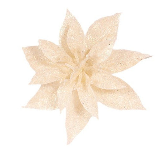 Glitter Poinsettia Flower w/ Clip, Asstd, 8cm