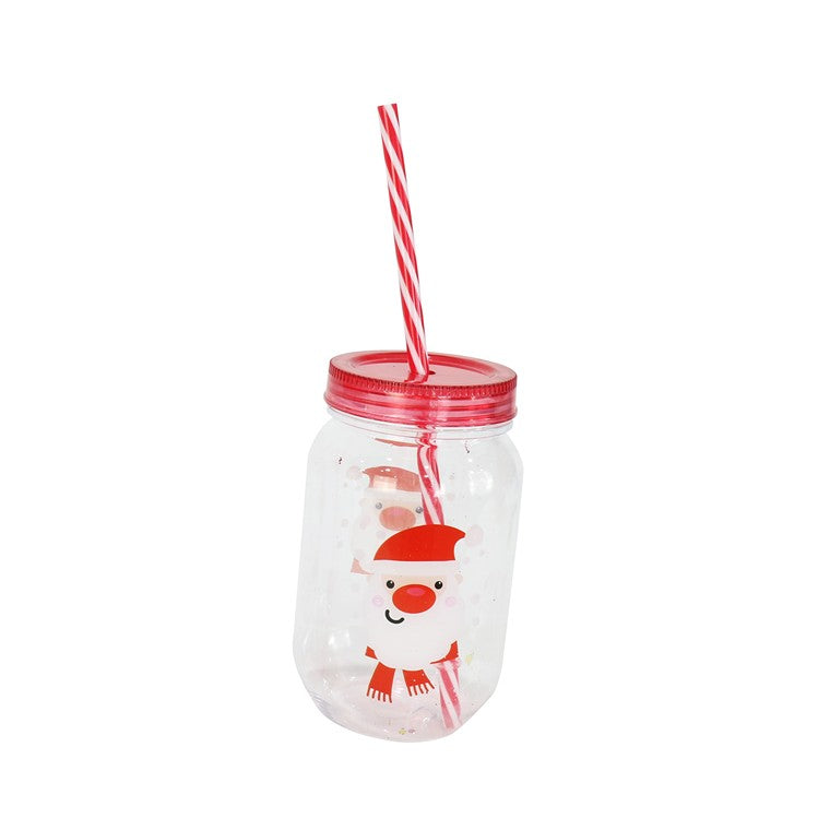 Christmas Screw Top Cup w/ Straw, Asstd