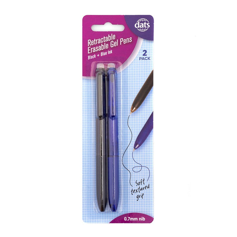 Retractable Erasable Gel Pens, 2pk