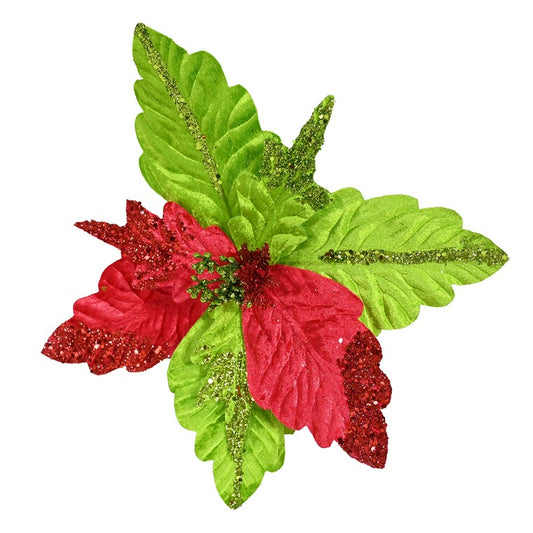 Mean Green Poinsettia Clip, 30cm, Asstd