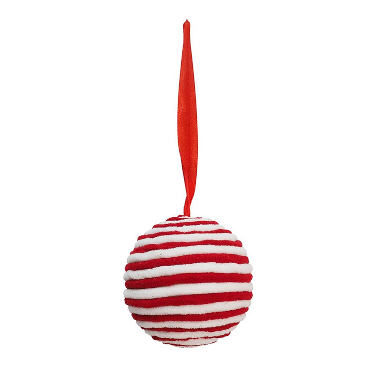 Candy Cane Fleece Hanging Bauble, 10cm