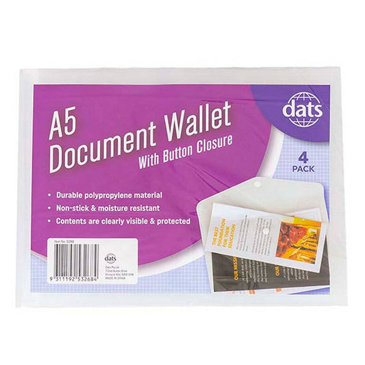 Document Wallet with Button, Clear, A5