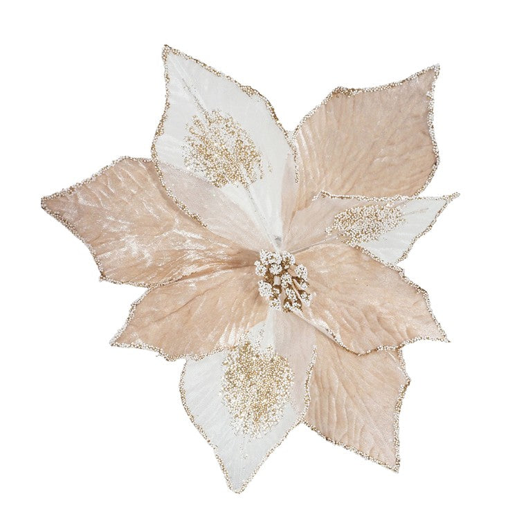 Frozen Pearl Poinsettia Clip, Asstd