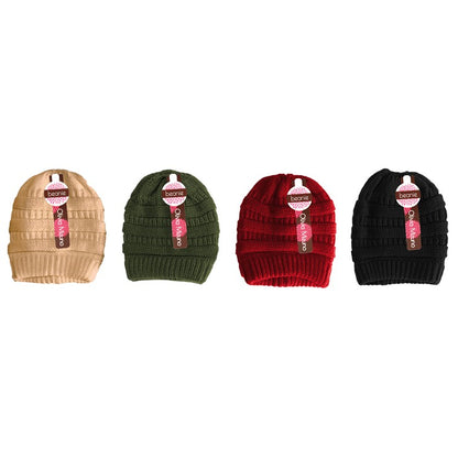 Ladies Knitted Pony Tail Beanie, 4 Asstd Colours