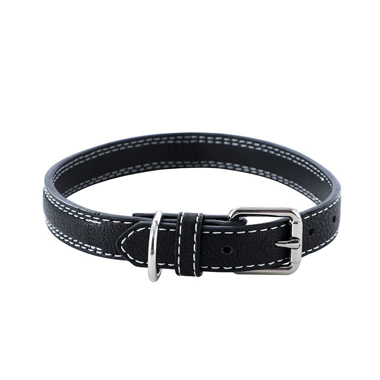 Leather Look Padded Dog Collar w/ Stitch Detail, Medium, 3 Asstd Colours