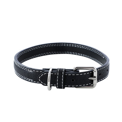 Leather Look Padded Dog Collar w/ Stitch Detail, Medium, 3 Asstd Colours