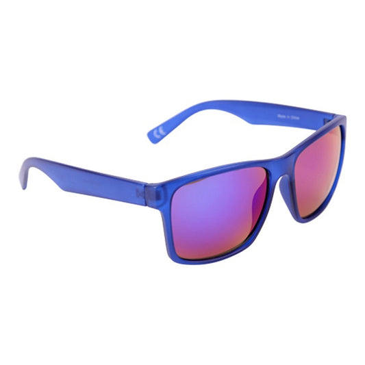 Plastic Square Sunglasses, Blue w/ Mirror Lens