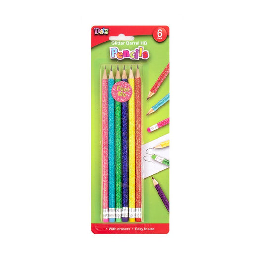 Glitter Barrel HB Pencils, 6pk