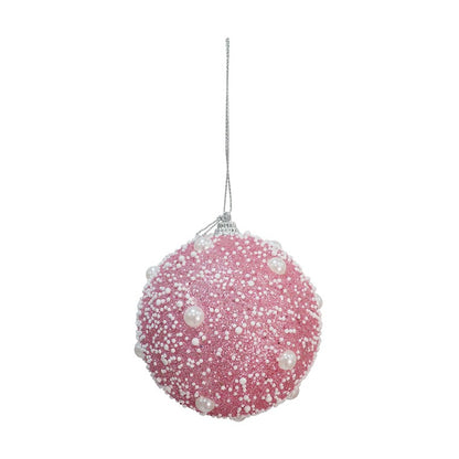 Pearl Snow Bauble, 8cm, Asstd