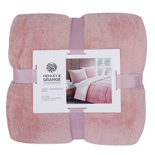 H&G Sherpa Comforter Set, Pink, Single