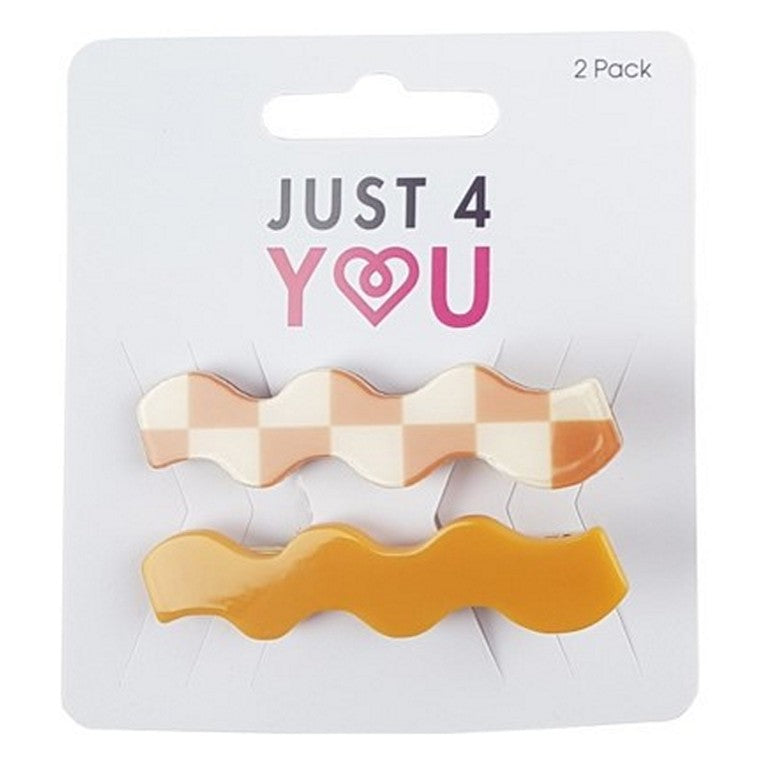 Hair Clip,  Check Wave, 2pk, 4 Asstd Colours