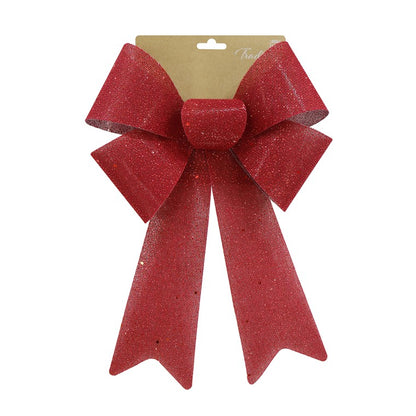 Xmas Glitter Mesh Bow, 23 x 38cm, 3 Asstd Colours