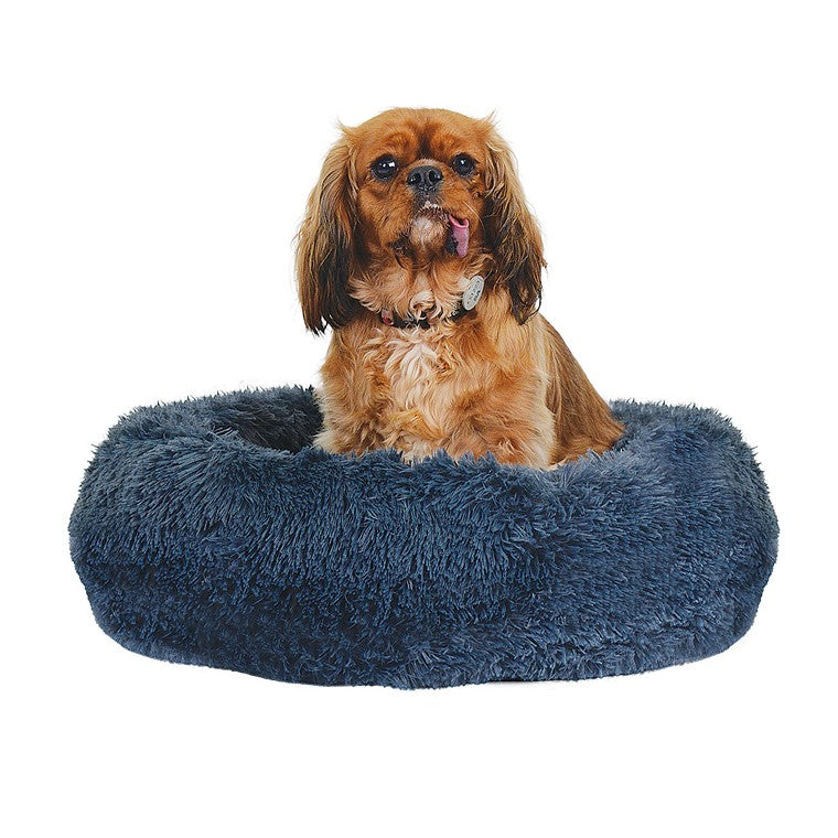 Medium Soothing Plush Donut Dog Bed, Grey