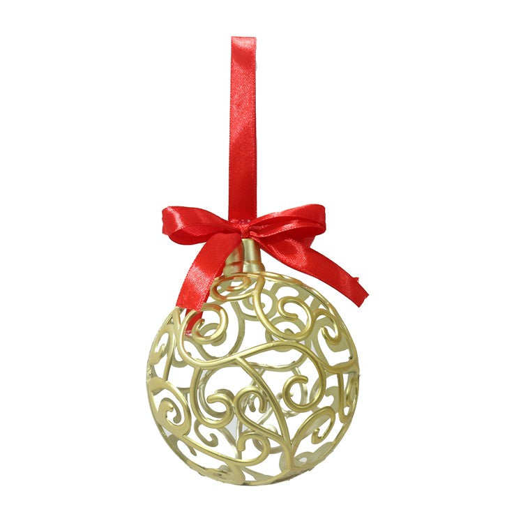 Filagree Bauble Red Bow, Asstd Colours