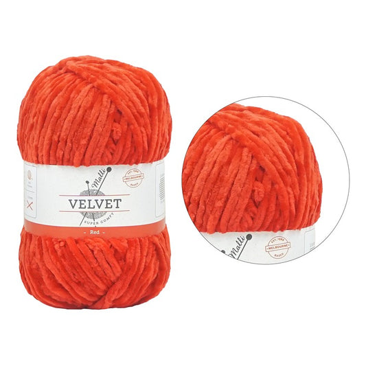 Velvet Solid Yarn, Red, 100gm