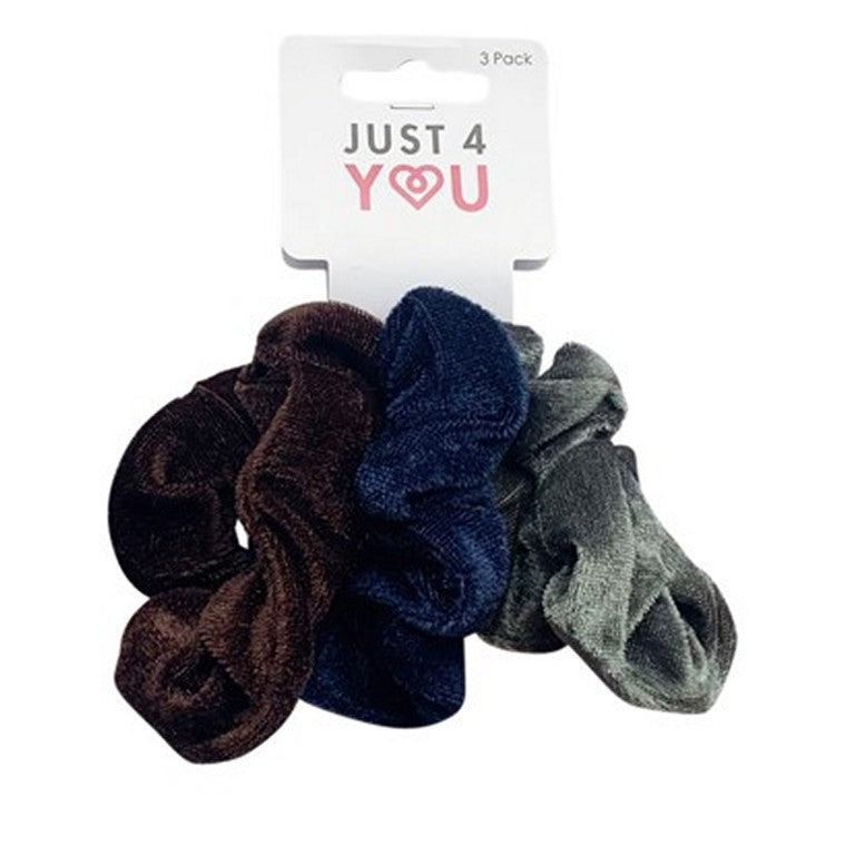 Hair Scrunchie Velvet, 3pk, 3 Asstd Colours