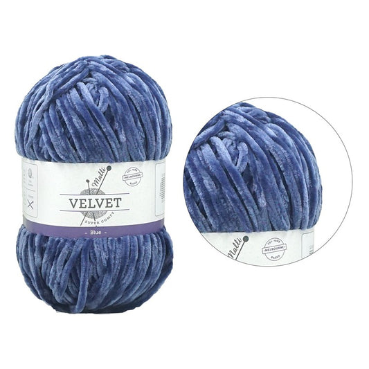 Velvet Solid Yarn, Blue, 100gm