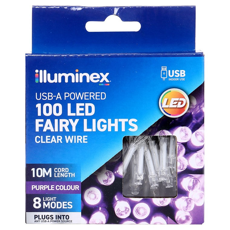 Fairy Lights, USB, 100 LED, Purple