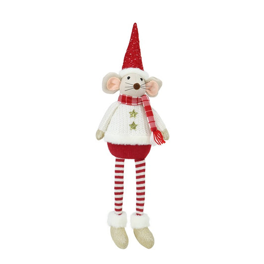 Festive Mouse Knit Jumper Dangly Legs, 60cm, Asstd