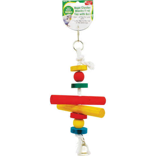 Bird Toy Rope Cluster Blocks w/ Bell