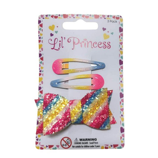 Little Princess  Snap Clips, Rainbow Bow, 3pk