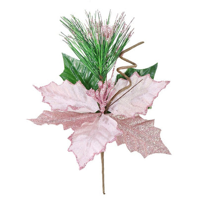 Poinsettia Pick Glitter, 20cm, Asstd