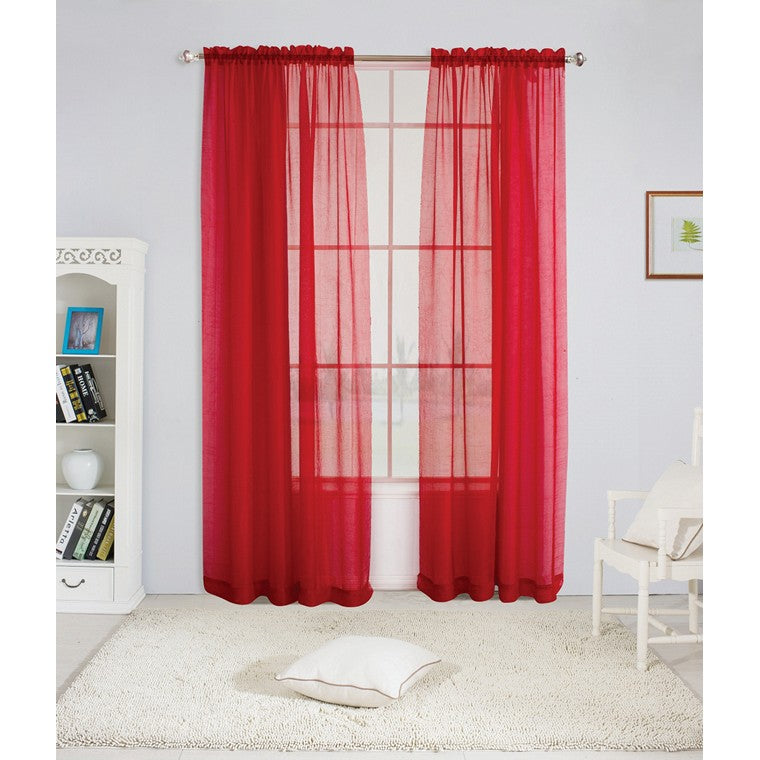 Crushed Sheer Top Pocket Curtain, Scarlet