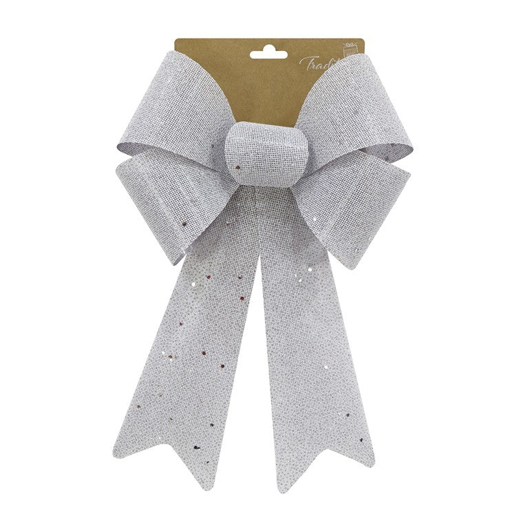 Xmas Glitter Mesh Bow, 23 x 38cm, 3 Asstd Colours