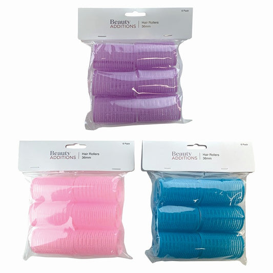 Hair Rollers, 36mm, 6pk, 3 Asstd Colours