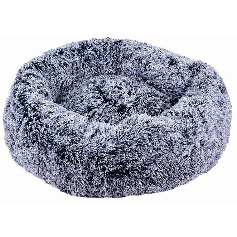 Chinchilla Plush Round Pet Bed, Grey, Large