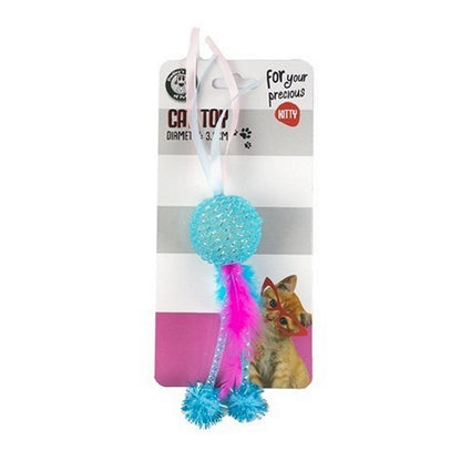 Cat Toy Sponge Ball With Tassels, 3 Asstd Colours