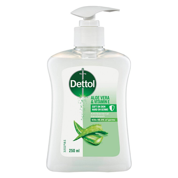 Dettol Antibacterial Liquid Hand Wash Pump Aloe Vera and Vitamin, 250mL