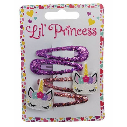 Little Princess Snap Clip, Unicorn, 4pk, 2 Asstd Colours