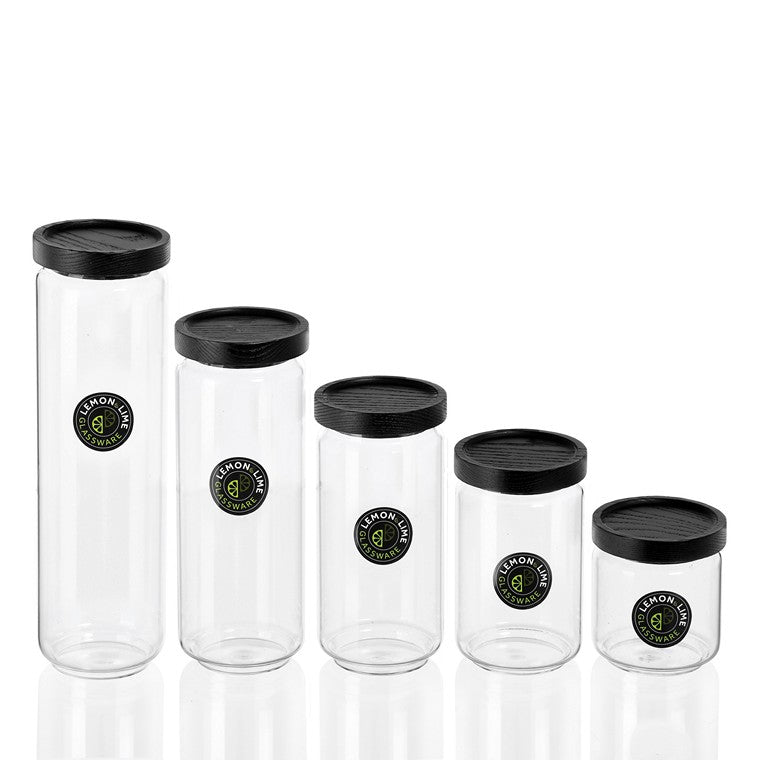 L&L Glass Canister w/ Black Wooden Lid 1.4L