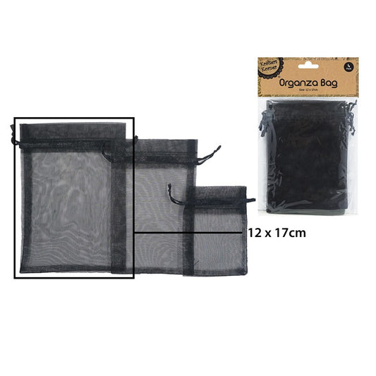 Organza Bag, Black, 4pk