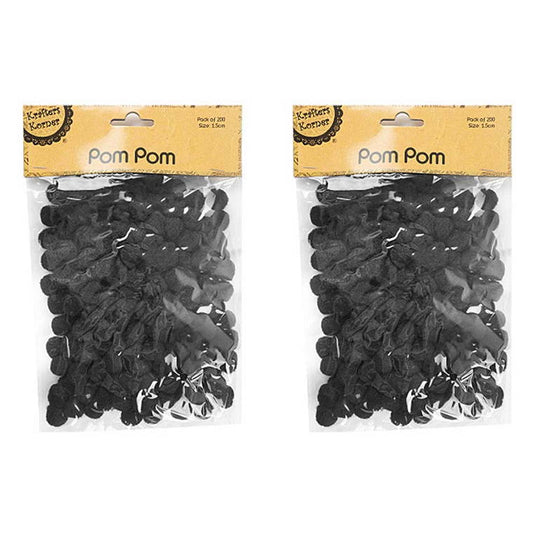 Pom Pom, Black, 200pk, 1.5cm