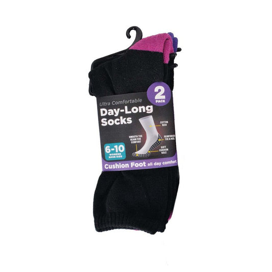 All Day Comfort Socks, Size 6-10, 2pk