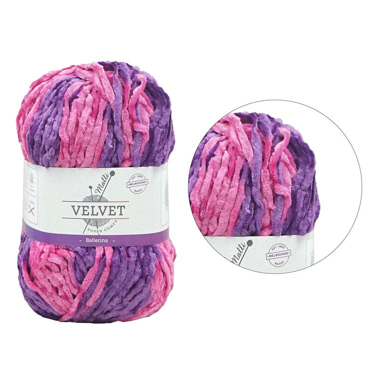 Velvet Multicolour Yarn, Ballerina, 100gm