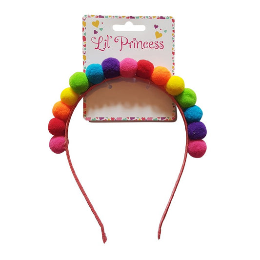 Little Princess Headband, Rainbow Pom Pom