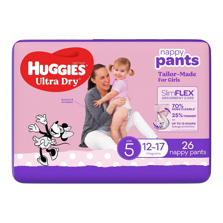 Huggies Nappy Pants Girl 26pk, Size 5, Walker