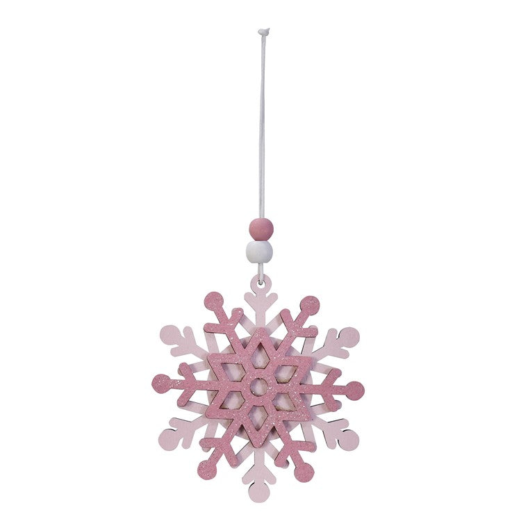 Hanging Snowflake Pink, 9cm, Asstd