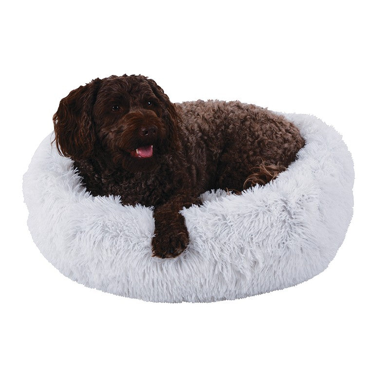 Medium Soothing Plush Donut Dog Bed, White