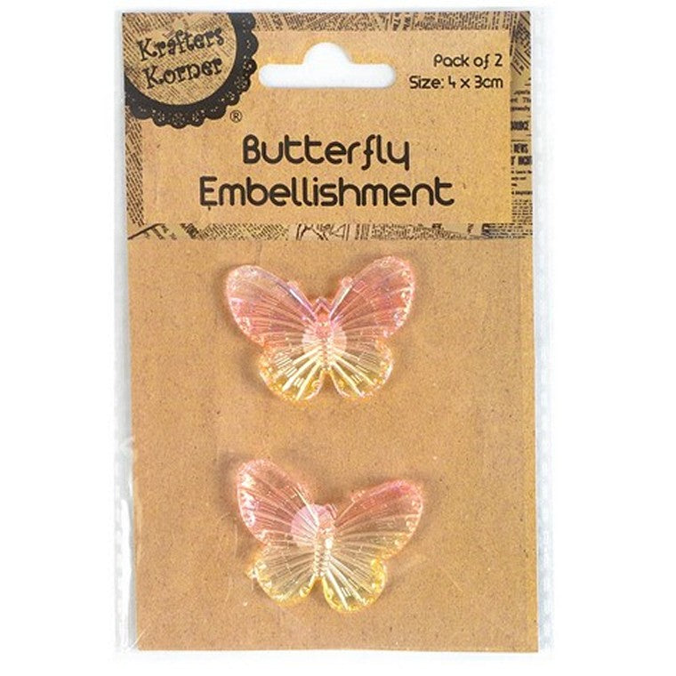 Butterfly Embellishments, 2pk, 6 Asstd Colours