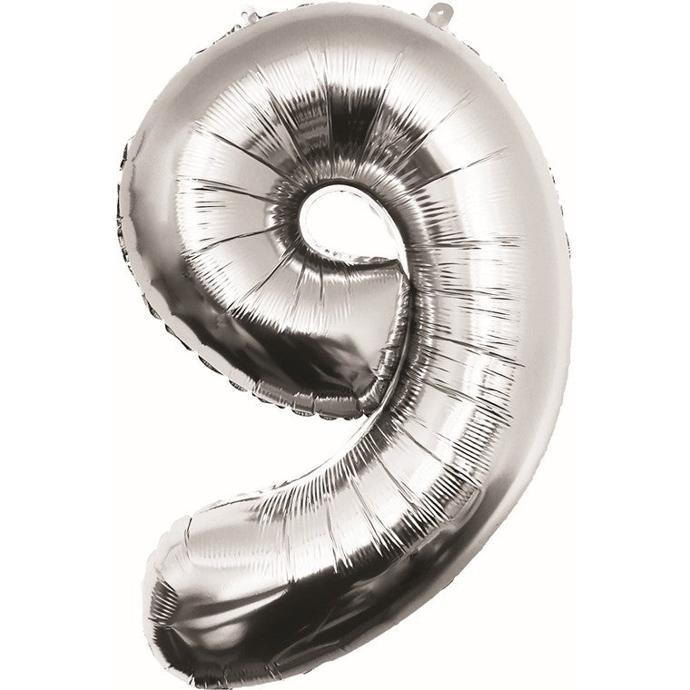 Number Foil Balloon, Silver, 9