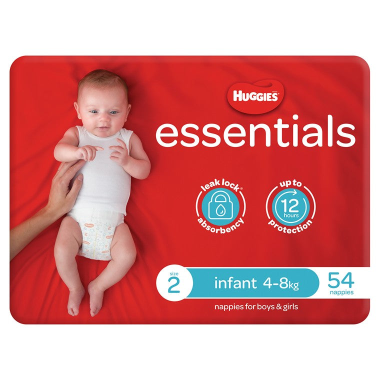 Huggies Essentials 54pk, Size 2, Infant