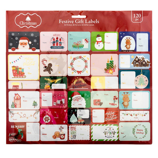 Gift Labels Christmas Self Ad, 120pk