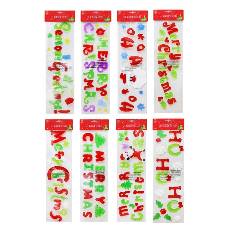 Xmas Window Cling On Stickers Gel, Asstd Designs