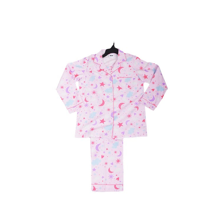 Flannel PJ Set, Moon & Stars, Size 14